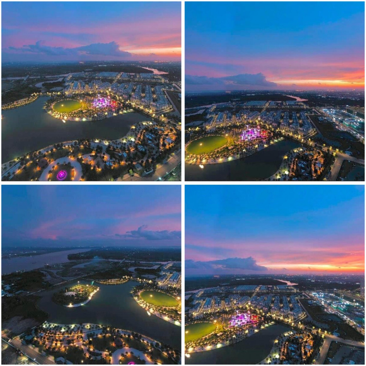 View 180 độ toàn cảnh đại công viên biển hồ 36ha ban đêm